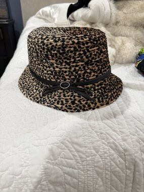betmar Leopard-Print Bucket Hat with Black Ribbon